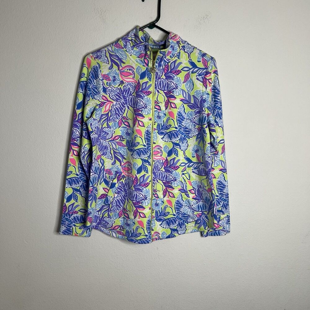 Lilly Pulitzer Leona UPF 50+ Zip Up Jacket Butterfly and Flowers Print Small,